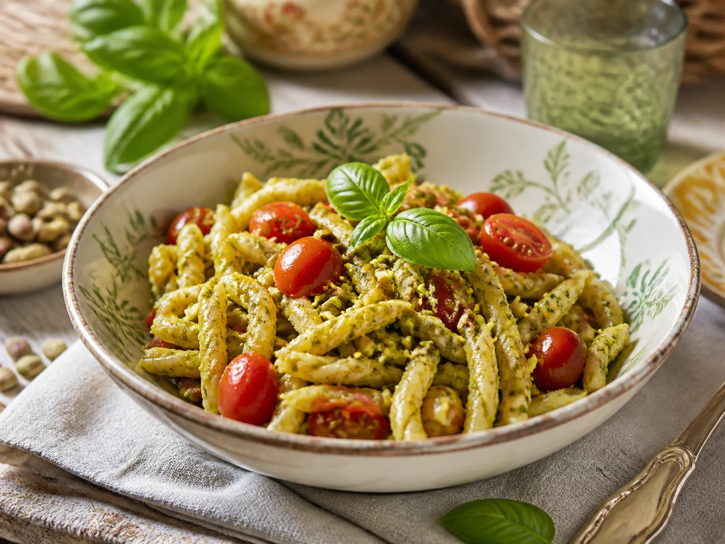 Pasta con Pesto di pistacchio e pomodorini
