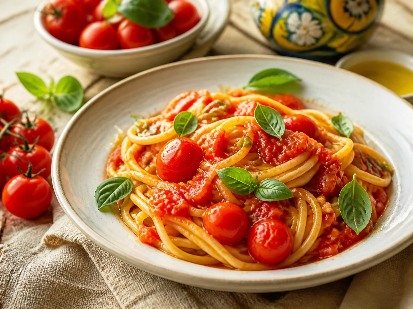 Spaghetti con Salsa pronta di pomodoro ciliegino e datterino